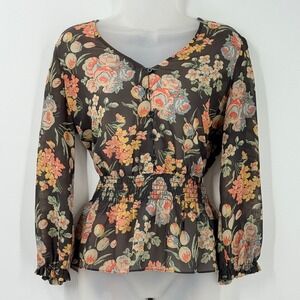 Chaps Sheer Floral Peplum top Womens sz S fairy cottagecore shabby chic feminine
